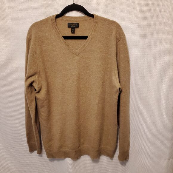 Men's 100% CASHMERE V-Neck Pullover Sweater ~ Large ~ Club Room Luxury ~ Tan - Picture 5 of 6